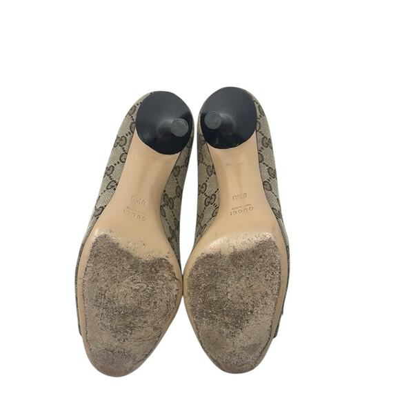 Gucci Monogram Guccissima Supreme Canvas Web Bow Sandals Heels Pumps Size 8.5B - Picture 9 of 10